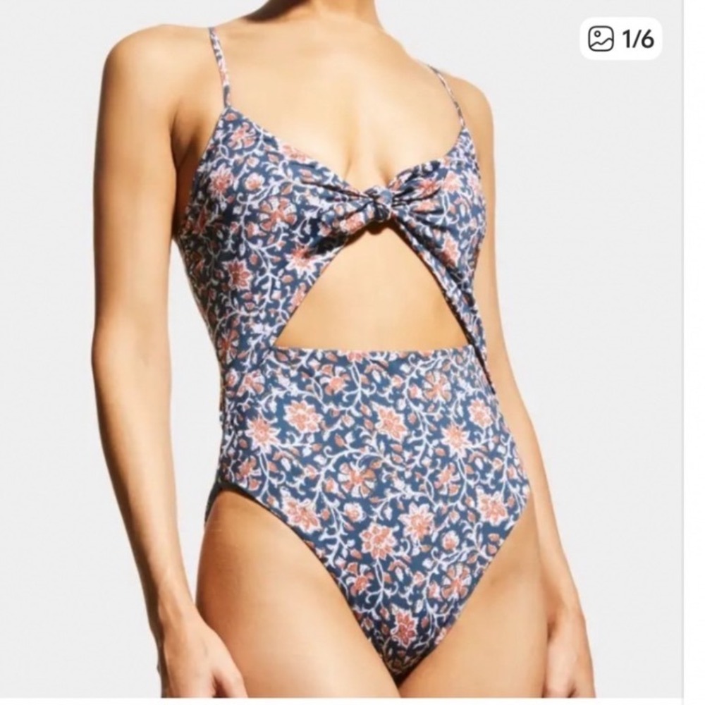 Veronica Beard Aniston Cutout One-piece Swimsuit Moonlit Ocean Floral Blue XL